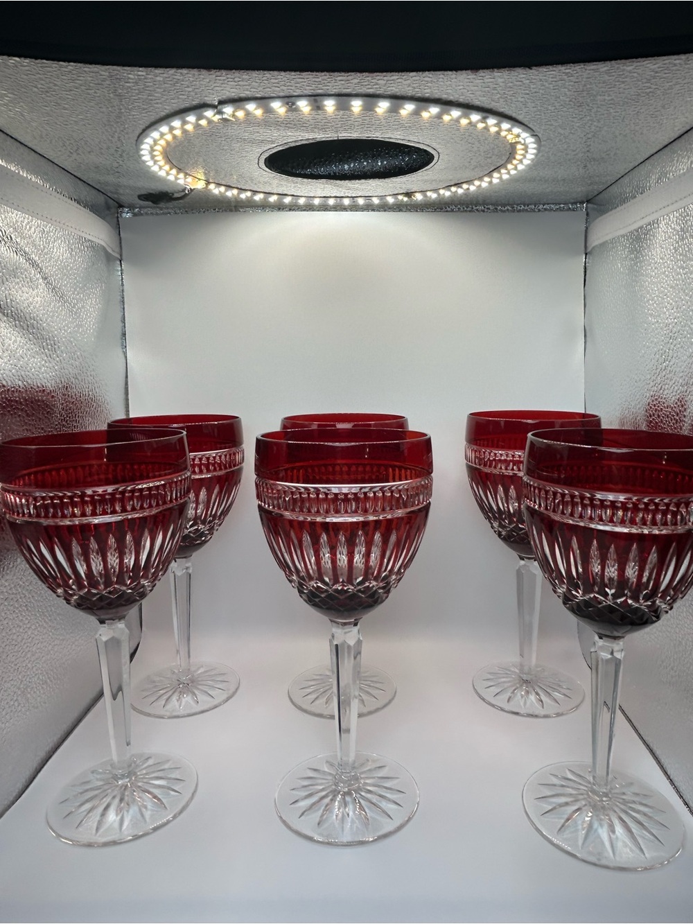 Set of 8 Waterford Crystal Clarendon Ruby Red Wine Hock Glasses - Picture 10 of 14